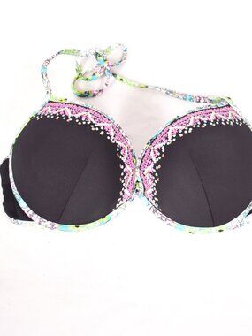 Victoria Secret Swim Top Size 34DD Black Pink